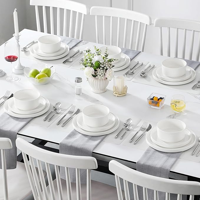 MALACASA 18 Pieces Porcelain Dinnerware Set Modern White Dish Set for 6 Premium Serving Plates and Bowls Sets Chip and Scratch Resistant Dishware Sets Kitchen Dishes Dining Ware Set Series LEAH