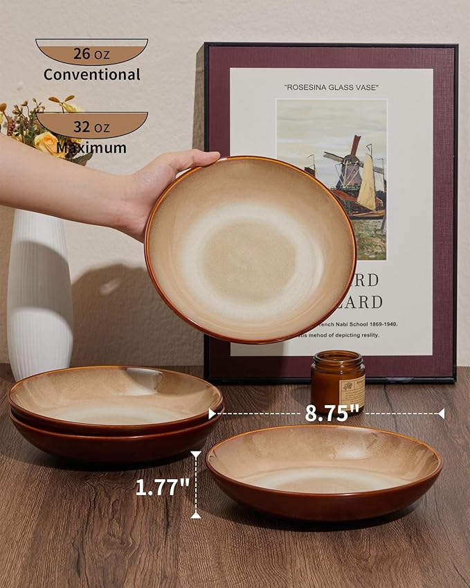 Double Bowls Dinnerware Sets 16 Pieces Brown Yellow