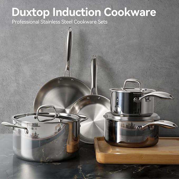 Duxtop Whole-Clad Tri-Ply Stainless Steel Induction Cookware Set 10PC Kitchen Pots and Pans Set