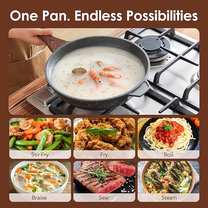 SENSARTE 17 Pcs Nonstick Detachable Handle Cookware Set 4.5 Quart Nonstick Wok Pan with LidInduction Skillet