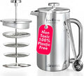 Ziruma Non-Toxic French Press Surgical Stainless Steel Coffee Press Plastic-Free Heavy Metal-Free No Endocrine Disruptors 34 Oz Double Wall 4-Layer Filter Portable Coffee Maker