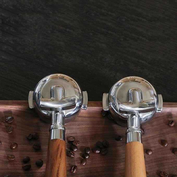 Coffee PortafilterBottomless Coffee Handle 58mm Coffee Machine Handle Compatible with EXPOBAR E61 Stainless Steel Wooden Handle Double Mouth Coffee Handle (Color : J) (Color : F)