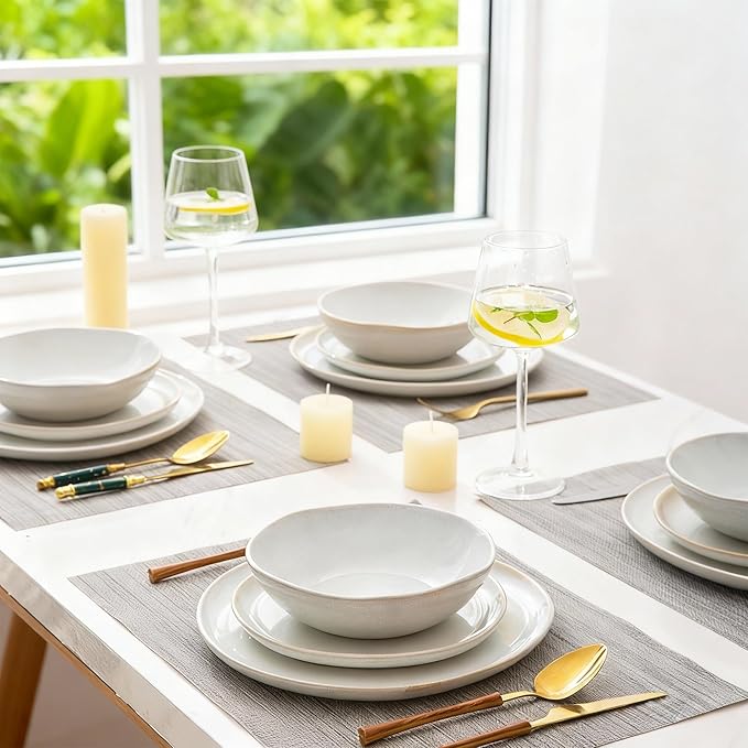 AmorArc Ceramic Dinnerware SetsHandmade Reactive Glaze Stoneware Plates and Bowls SetsHighly Scratch Resistant | Dishwasher &amp Microwave Safe Dishes SetService for 8 (24pc)