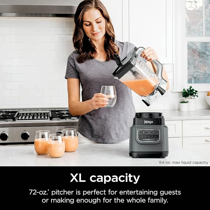 Ninja Professional 72 Oz Countertop Blender with 1000-Watt Base and Total Crushing Technology for-Smoothies Ice and Frozen Fruit Black (Renewed)