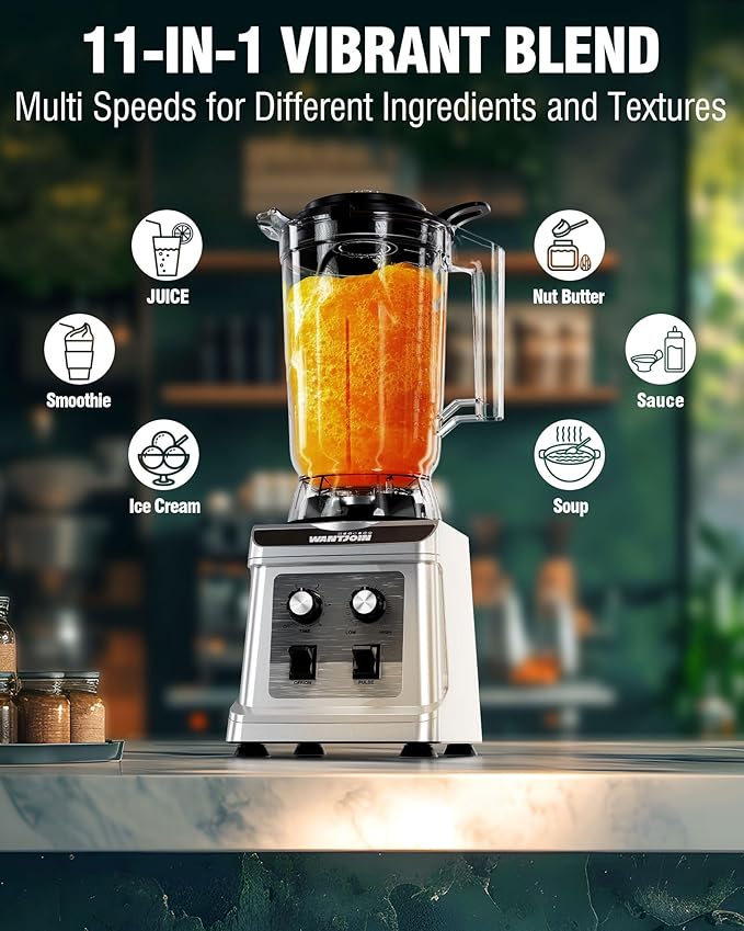 WantJoin 136oz Commercial Blender – Heavy Duty 18800 RPM Professional Blender with Pure Copper Motor Multi-Speed Dishwasher Safe for Smoothies &amp Juices