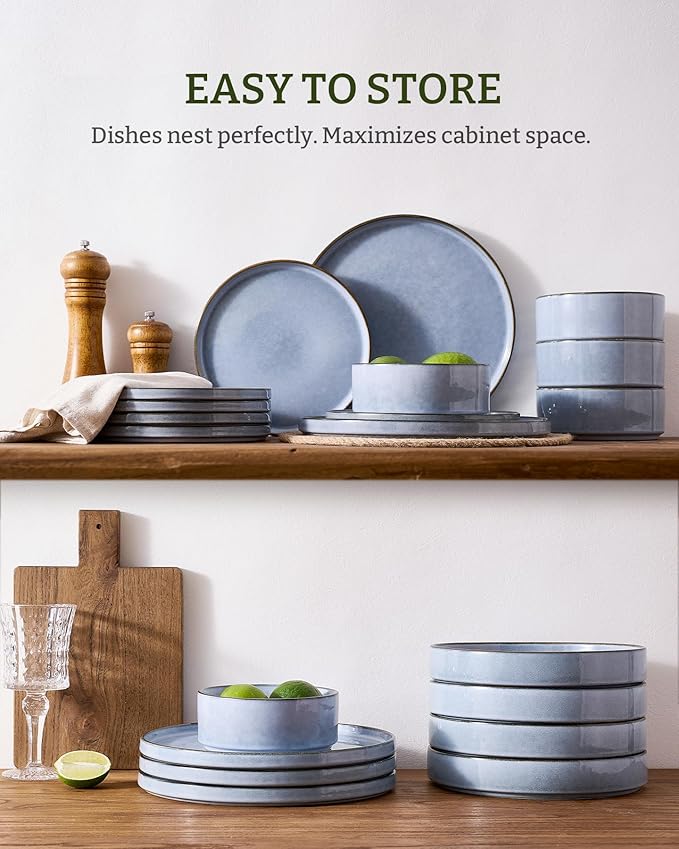 Famiware Annecy Plates and Bowls Sets 12 Pieces Dinnerware Sets Microwave and Dishwasher Safe Dishes Set for 4 Chip and Scratch Resistant Reactive Blue