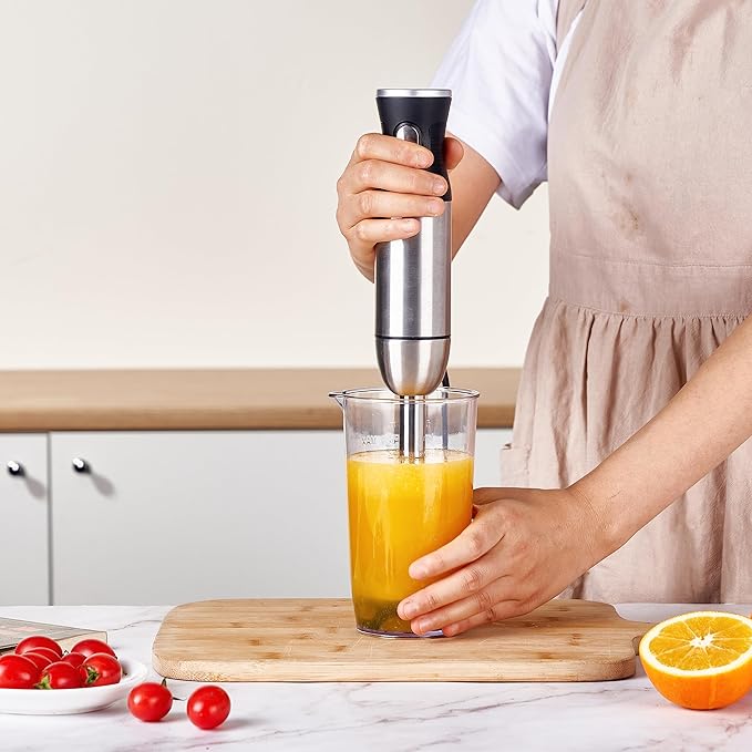 BergHOFF X5 Pro Handheld Food Processor with Grinder Immersion Hand Blender with Attachments 16 Speeds Titanium Blades for Smoothies Baby Food Soup