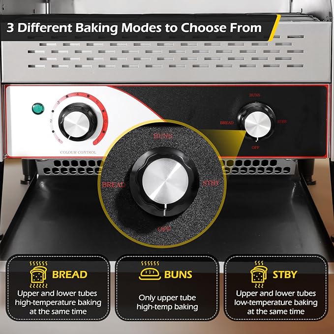 Dyna-Living Commercial Toaster 450 Slices/H Restaurant Toasters 1900W Conveyor Rotating Toaster Oven Commercial Belt Toasters Hamburger Bread Bun Toaster for Restaurant