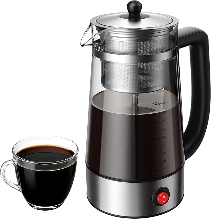 Percolator Coffee Pot Electric Coffee Maker 10-Cup Coffee Percolator with Auto Keep Warm Stainless Steel Basket Borosilicate Glass Cool-Touch Handle