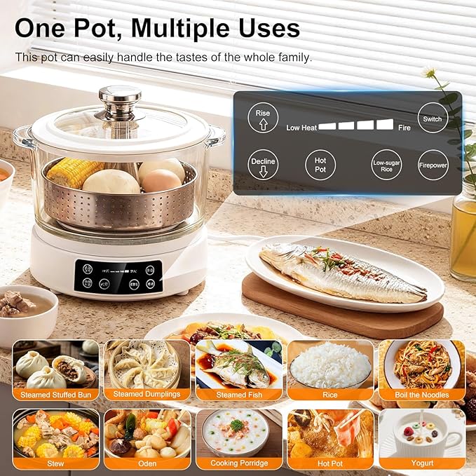3L Low Carb Rice Cooker - 4H Keep Warm Low Sugar Rice Cooker with Auto-Lift Basket with Steaming Boiling and Hotpot in One