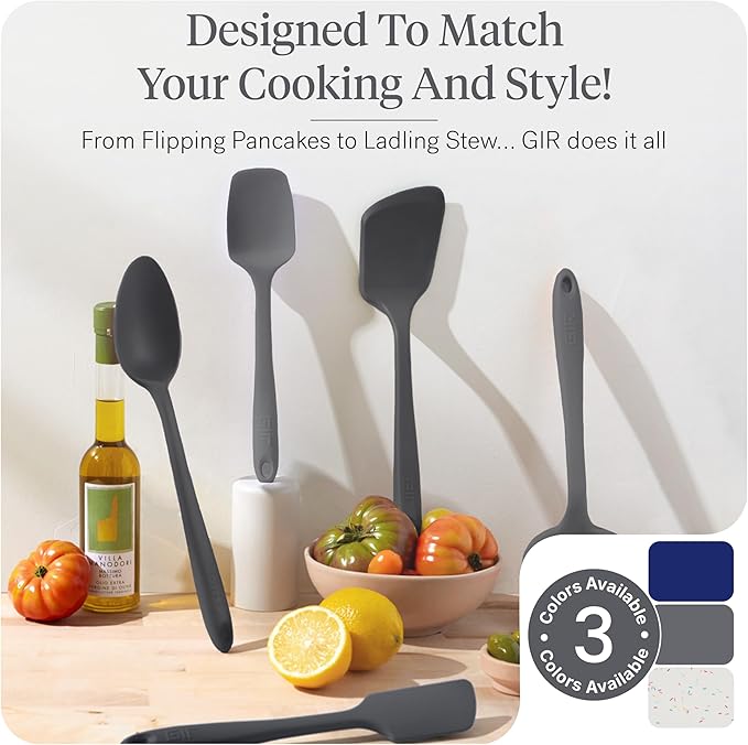 GIR: Get It Right 10 Piece Silicone Essentials Kitchen utensils set - Ladle Spatula Flip Spoon &amp Spoonula - Non toxic cooking utensils for Nonstick Cookware Cooking and Baking - Charcoal