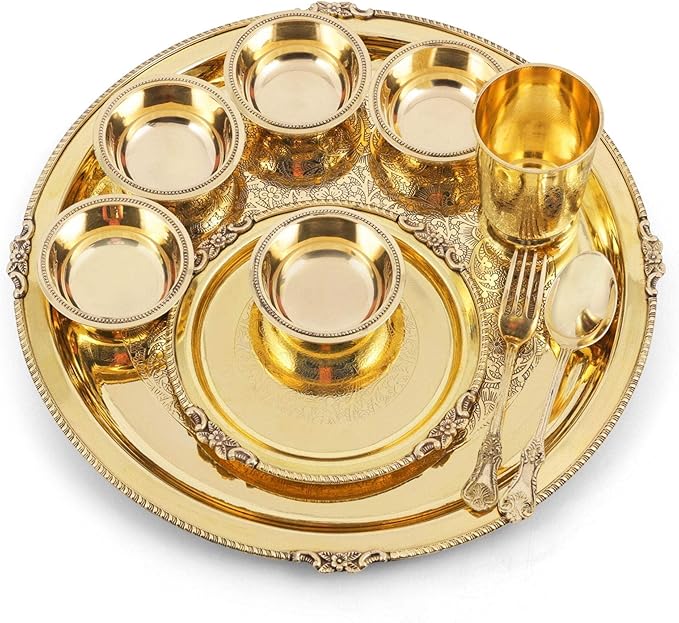 Pure Brass Etched Dinner Set of 10 Pieces