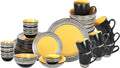 48 Piece Dinnerware Set Ceramic Plates and Bowls Sets for 8 Microwave and Dishwasher Safe Handcrafted Tree Bark Series Dish Set Sunflower/Yellow