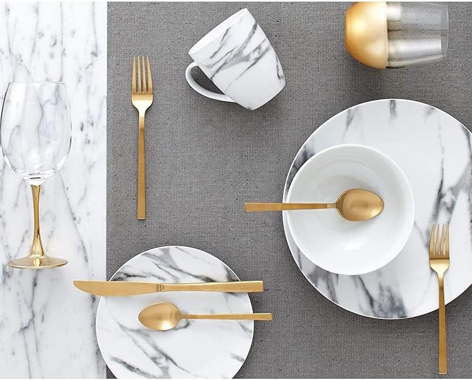 Porcelain Marble Dinnerware 16pcs Set White Solid Casual Modern Contemporary Round 16 Piece Microwave Safe