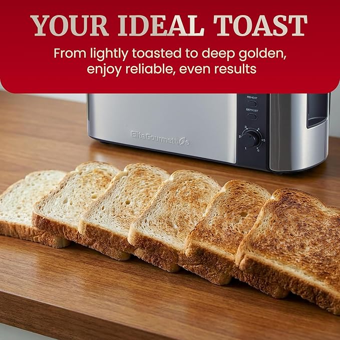 Elite Gourmet ECT3200 2-Slice 1 Long Slot Slim Toaster Reheat 6 Toast Settings Defrost Cancel Functions Built-in Warming Rack Extra Wide Slots for Bagels Waffles Stainless Steel &amp Black