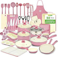 NutriChef 54-Piece Kitchen Cookware Set – Complete Non-Stick Ceramic Pots and Pans Set with Utensils Bakeware and Knife Set Gas Electric &amp Induction Compatible Blush Pink Kitchen Essentials