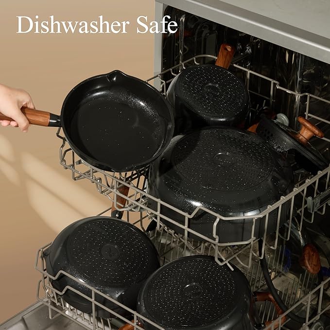CAROTE 21pcs Cookware Set Nonstick Pots and Pans Set Ceramic Cookware Set Induction Cookware Non toxic Healthy Non Stick Kitchen Cooking Set PFAS PTFE Free Black