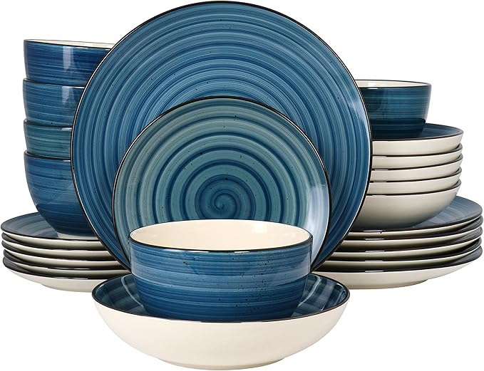 Elama Gia 24 Piece Stoneware Dinnerware Set (Dark Blue)