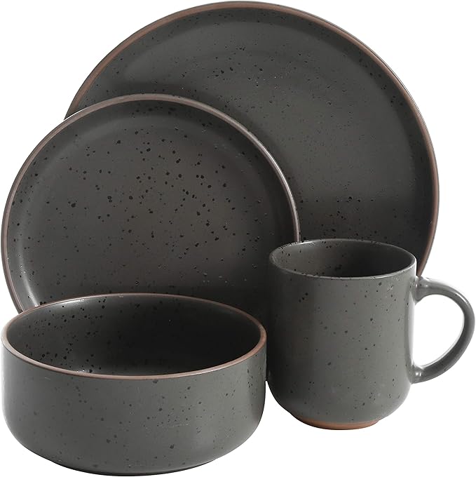 Gibson Tosca Terra Cotta Reactive Dinnerware Set 16 Piece Black Sand