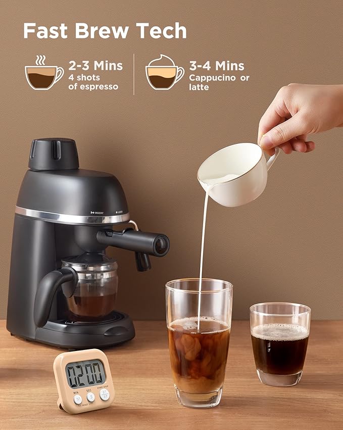 Espresso Machine with Milk Frother 1-4 Cup Mini Expresso Coffee Maker for Home Latte Cappuccino Includes Carafe Black No Apply to Use Ground and Any Fine