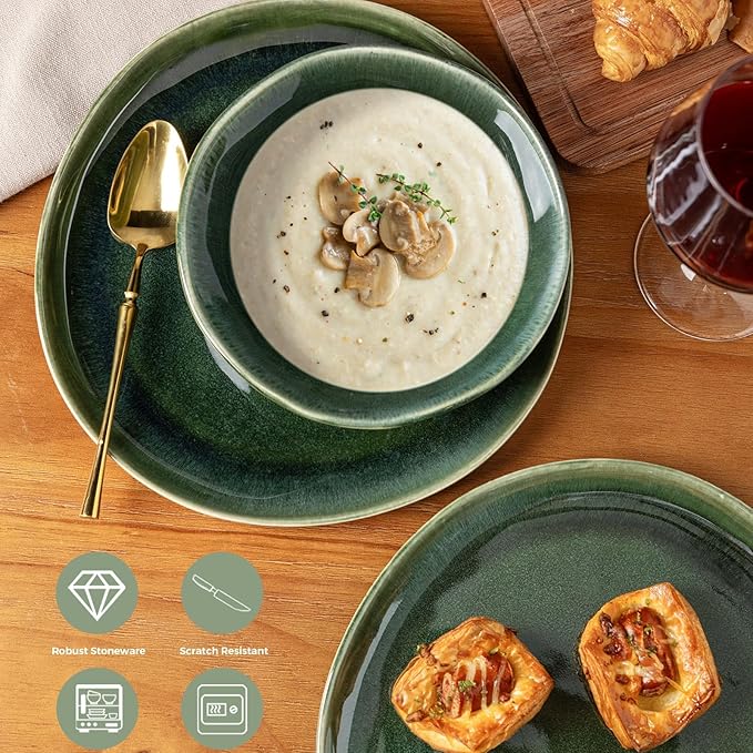 AmorArc Ceramic Dinnerware SetsHandmade Reactive Glaze Stoneware Plates and Bowls SetsHighly Scratch Resistant | Dishwasher &amp Microwave Safe Dishes SetService for 8 (24pc)