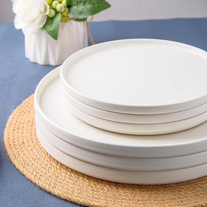AmorArc Stoneware Dinnerware Sets for 6Reactive Ceramic Plates and Bowls SetHighly Chip and Crack Resistant | Dishwasher &amp Microwave Safe | Round Dishes Set Service for 6 (18pc)Matte White