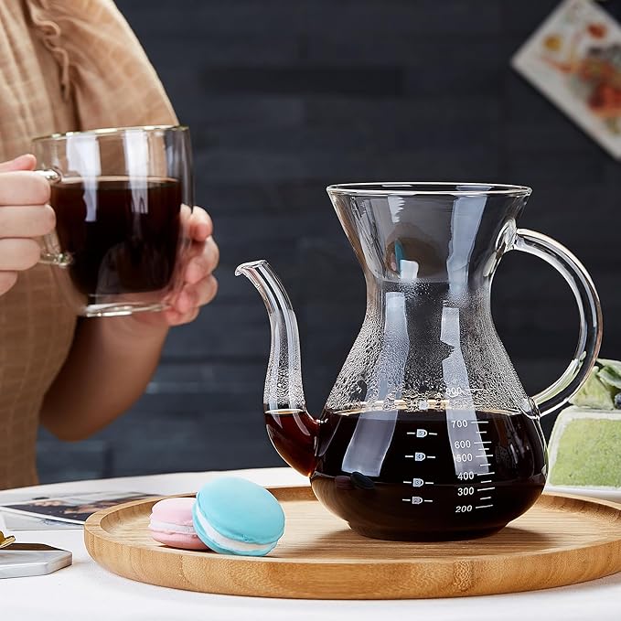 Unbreakable - Pour Over Coffee Maker with Double Stainless Filter 27 fl oz Thickened Heat-Resistant Borosilicate Glass Pour Over Coffee Dripper Stovetop Safe