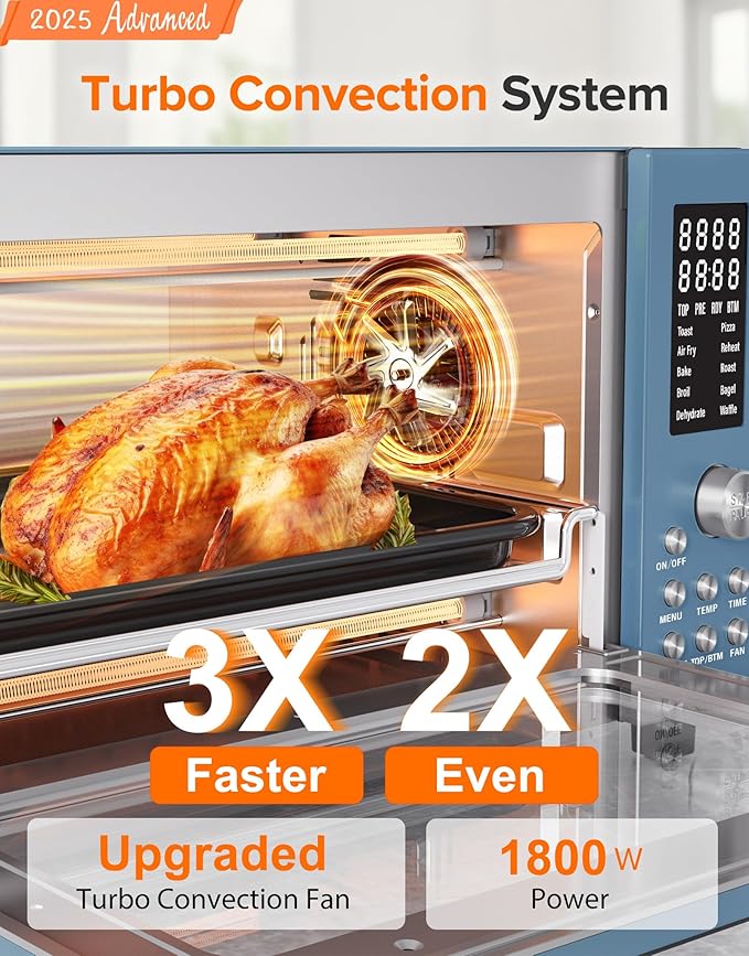 Nuwave Bravo Pro Smart Air Fryer Toaster Oven Combo Airfryer Convection Oven Countertop 10-in-1 Functions with Quicker &amp Even Crisp Technology 1800W 50-450°F PFAS-Free 21QT Cozy Blue