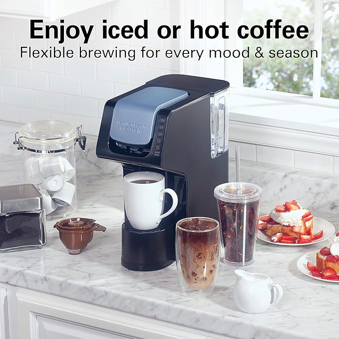 Hamilton Beach Gen 4 FlexBrew Single-Serve Hot &amp Iced Coffee Maker with Removable Reservoir Compatible with Pod Packs and Grounds 50 oz 4 Fast Brewing Options Black