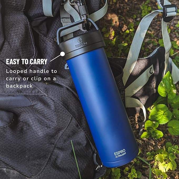 ESPRO P0 Ultralight French Press Coffee Maker for Travel Vacuum Insulated Stainless Steel 16 Ounces Blue