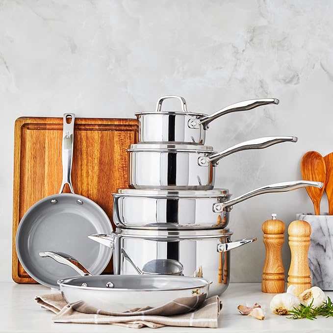 Henckels Clad Alliance 10-pc Ceramic Cookware Set Dutch Oven with Lid Compatible with All Stovetops Induction Cookware Oven Safe to 400°F