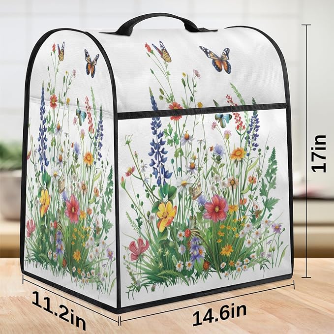 cfpolar Kitchen Aid Mixer Cover Compatible with 6-8 Quarts Spring Flower Butterfly Floral Stand Mixer Cover Kitchen Aid Mixers Accessories Appliance Organizer Bag Dust Covers with Zipper Pocket