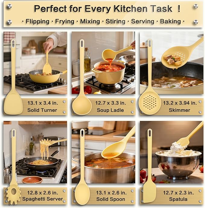 Silicone Kitchen Cooking Utensils Set of 6 Non-Stick Food Grade Silicone Cooking Utensils Set Heat Resistant Non-Toxic Ergonomic Designed Dishwasher Safe Kitchen Utensils for Nonstick Cookware