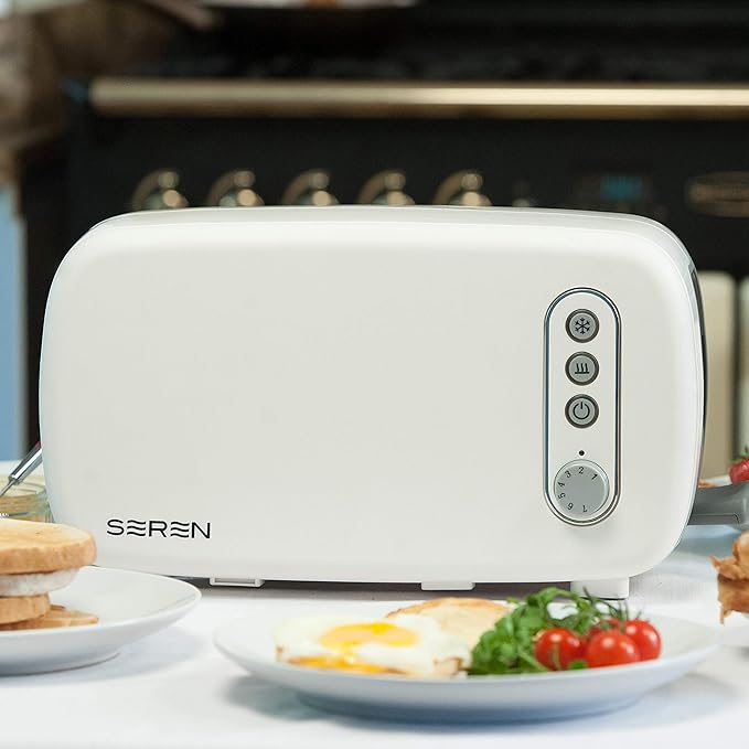 BergHOFF Seren Side Loading Toaster with Cool Touch Exterior and Removable Crumb Tray With Cream Panel use as Serving Tray