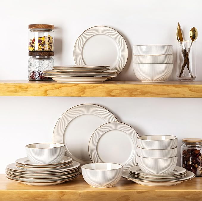 GBHOME Ceramic Dinnerware Sets 36 pcs Embossed Elegant Stoneware Plates and Bowls Sets Housewarming Wedding Gift | Dishwasher &amp Microwave Safe | Dishes Set Service for 12