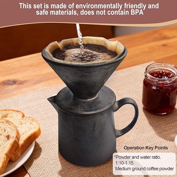Ceramic Pour Over Coffee Maker Dripper - Uses Standard #2 &amp #4 Paper Filters 450ml/15oz Rusty Barista Style for Home &amp Office