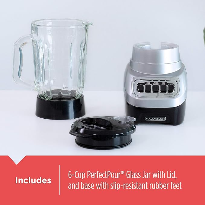 BLACK+DECKER PowerCrush Multi-Function Blender with 6-Cup Glass Jar 4 Speed Settings Silver
