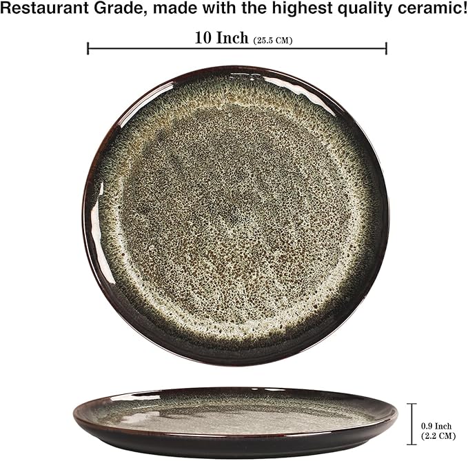 Ceramic Dinner Plates Dish SetSet of 4for Lunch snacks -Microwave Oven &amp Dishwasher SafeScratch ResistantDinnerware Kitchen Porcelain Serving Dishes 10 Inch Round