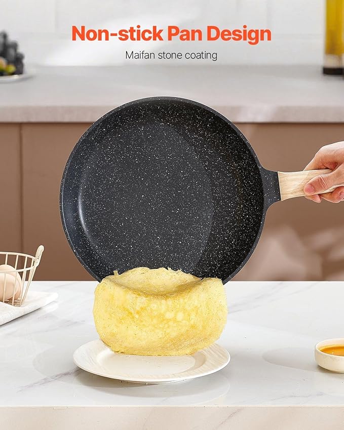 17 Piece Pots and Pans Set Granite Nonstick Kitchen Cookware Induction Black