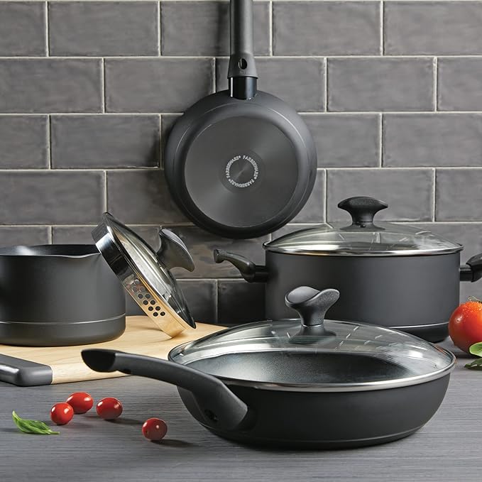 Farberware Power Base Nonstick Cookware/Pots and Pan Set 12 Piece - Matte Black