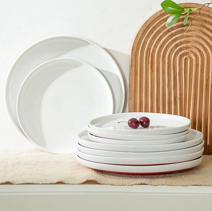 Plates and Bowls Sets 6 Piece Ceramic Dinnerware Set for Family and GatheringsDishes Set for 2Dishwasher &amp Microwave Safe Handcrafted Dishware SetsElegant White