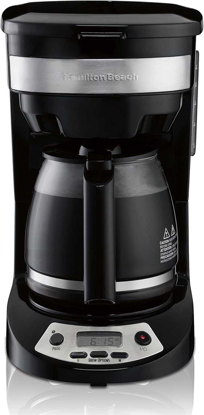 Hamilton Beach 12 Cup Programmable Coffee Maker Brew Options Glass Carafe (46299) Black with Stainless Accents &amp Permanent Gold Tone Filter Fits Most 8 to 12-Cup Coffee Makers (/80675)