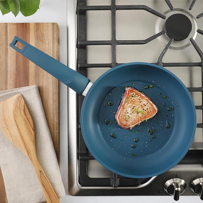Gibson Home Helensburgh 7-Piece PFA-Free Ceramic Nonstick Carbon Steel Cookware Set – Blue Pots and Pans with Glass Lids Saucepan Dutch Oven Fry Pan