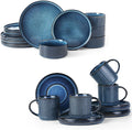 Famiware Star Dinnerware Set and Coffee Mugs Set Service for 4 (16 Pieces) - Stoneware Dinnerware Dishes Nebulas Blue