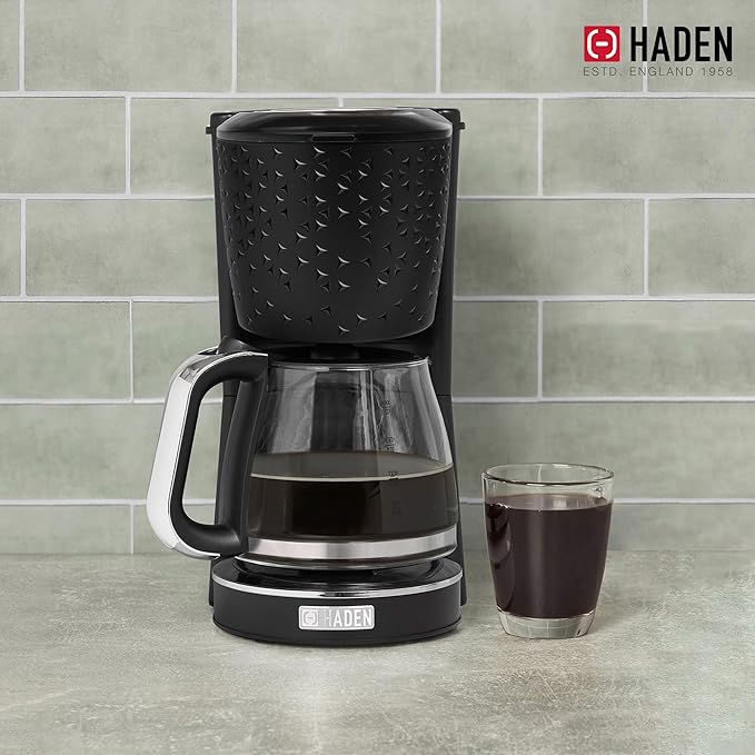 HADEN Starbeck Coffee Machine 10 Cup Automatic Drip Coffee Maker with Anti-Drip Function and Reusable Washable Water Filter Black &amp Chrome