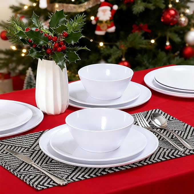 Melamine Dinnerware Sets18-piece Melamine Plates and Bowls Set Unbreakable Dishes Set for 6 Dishwasher SafeIndoor and Outdoor UseLightweightWhite
