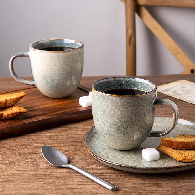 AmorArc 24PCS Ceramic Dinnerware SetsHandmade Reactive Glaze Plates and Bowls SetsHighly Chip and Crack Resistant | Dishwasher &amp Microwave Safe Dishes Set Service for 4 (24pc)
