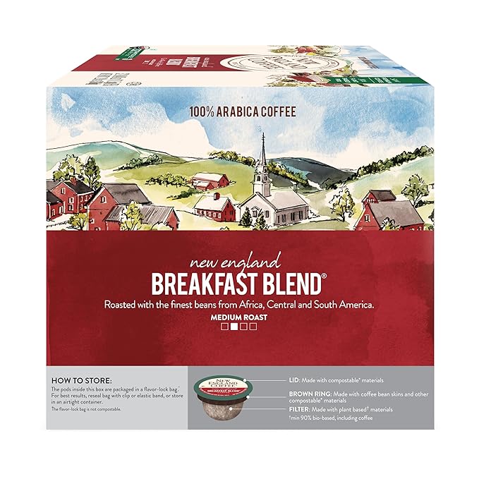 New England Coffee Breakfast Blend Medium Roast Single Serve Pods 32ct Box (Pack of 4)