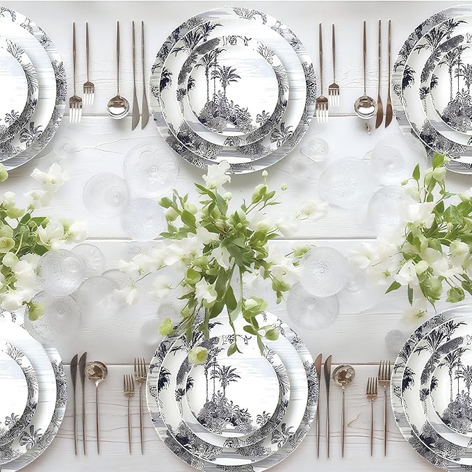 Bone china dinnerware set for 2 Plates set with dessert plates (6.5&amp8 inch) and dinner steak plate(10.5&amp12 inch) dishes set for home and kitchen forest animal pattern series 03