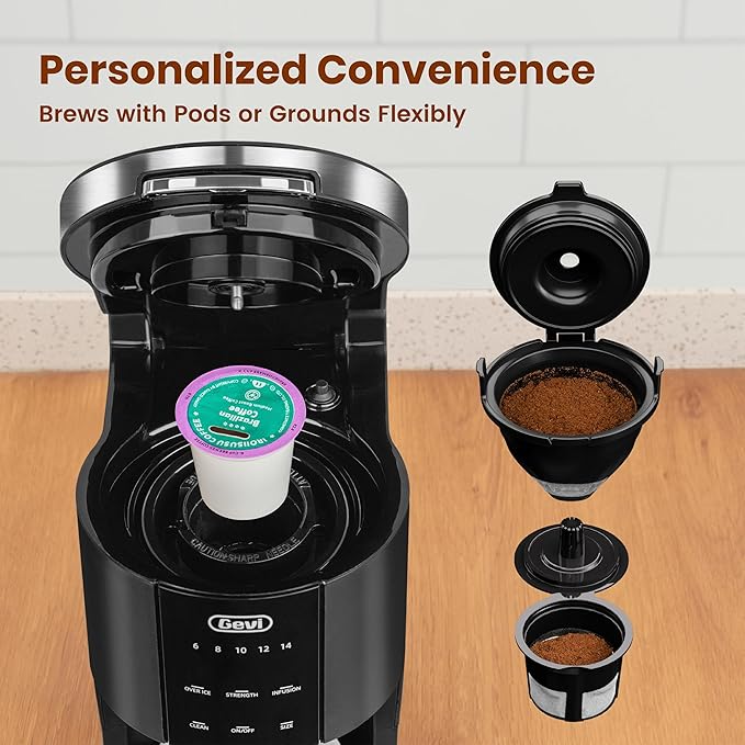 Gevi Single Serve Coffee Maker for K Cup and Ground Coffee Pod Coffee Maker with 40oz Water Reservoir 6 to 14 oz. Brew Sizes Black